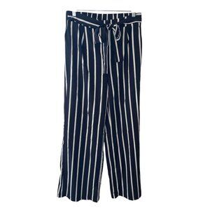 Shein Womens Striped High Waist Wide Leg Pants With Bow Tie Belt Size L